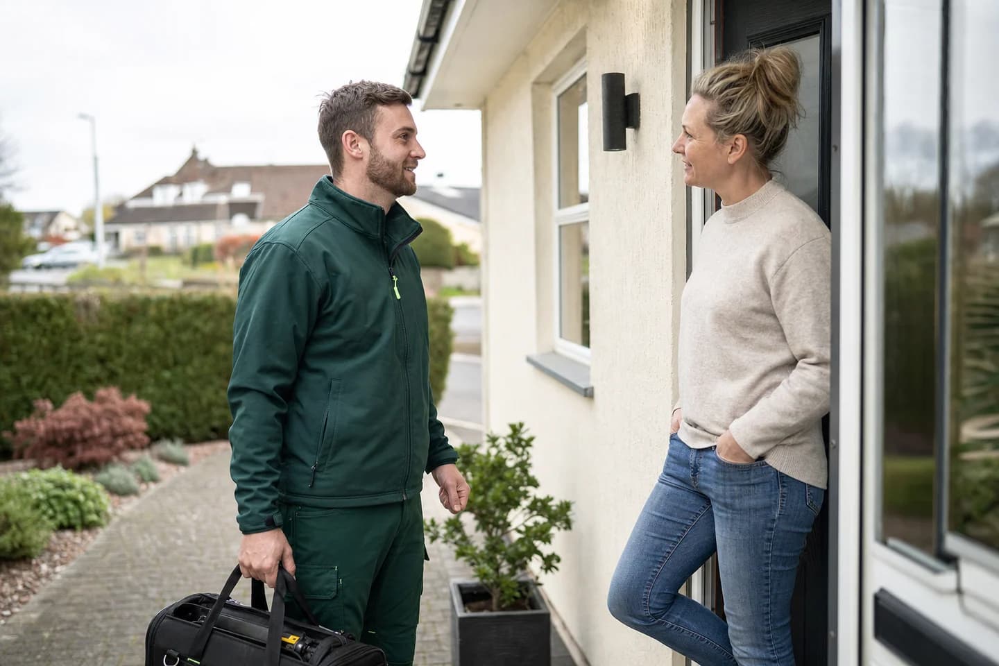Home service technician arriving at a customer's home