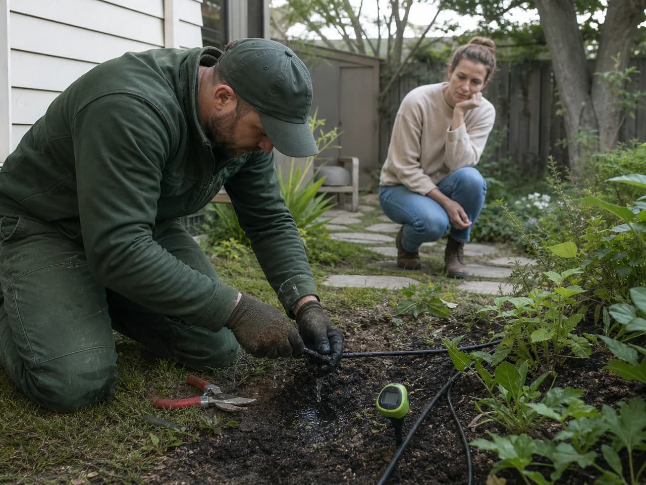 Professional landscaper working on beautiful garden
